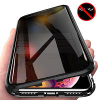Privacy Phone Case For iPhone 16 15 14 13 12 11 Pro Max mini Xs XR X 7 8 Plus SE 2020 Metal Bumper Double Side Tempered Glass Cover