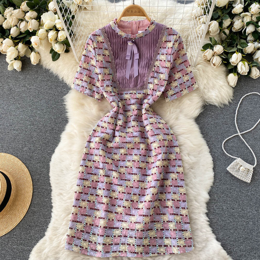 Đầm nữ cổ điển hàn quốc đầm hoa tay ngắn kiểu pháp đầm dự tiệc mini dáng ôm mùa hè cho nữ