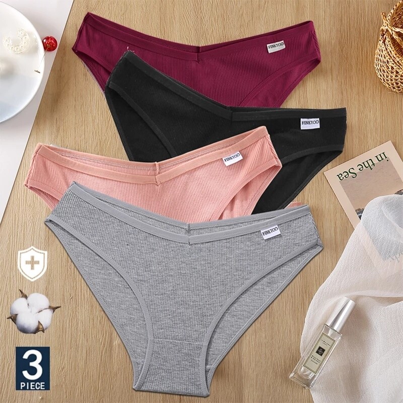 《 Everyday Clothing 》 finetoo 3 Đồ Lót Cái/bộ Quần Lót Nữ Cotton Quần Lót Gợi Cảm Quần Lót Nữ 8 Mềm Màu Trơn Đồ Lót Nữ Cỡ M XL