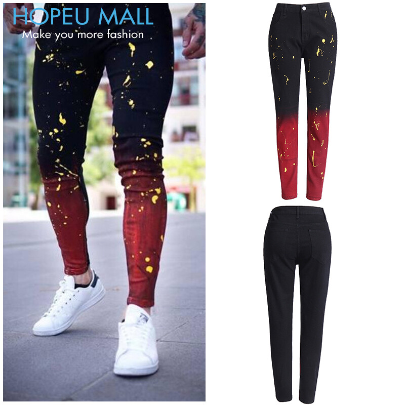 Hopeu jense quần người đàn ông gradient màu sơn jeans slim phù hợp với phong cách mới celana jeans lelaki căng ra nam jogger quần denim 牛仔裤 男生