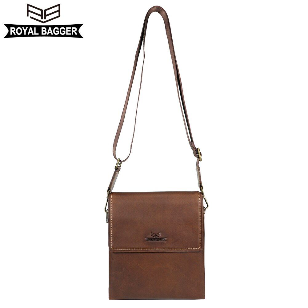 Royal Bagger Shoulder Bags for Men Genuine Cow Leather Retro Business Fashion Male Cowhide Messenger Sling Bag Travel Pocket Man ราคา 1,491 บาท*ส่งฟรี