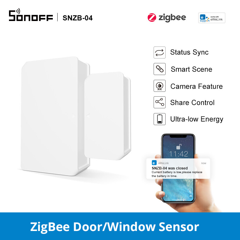 ITEAD SONOFF SNZB-04 Cảm biến cửa ZigBee Cảm biến cửa sổ thông minh Bộ dò cảm biến cổng không dây Hệ thống báo động an ninh thông minh Ứng dụng eWeLink Mở/Đóng Đồng bộ hóa Trạng thái Gửi thông báo