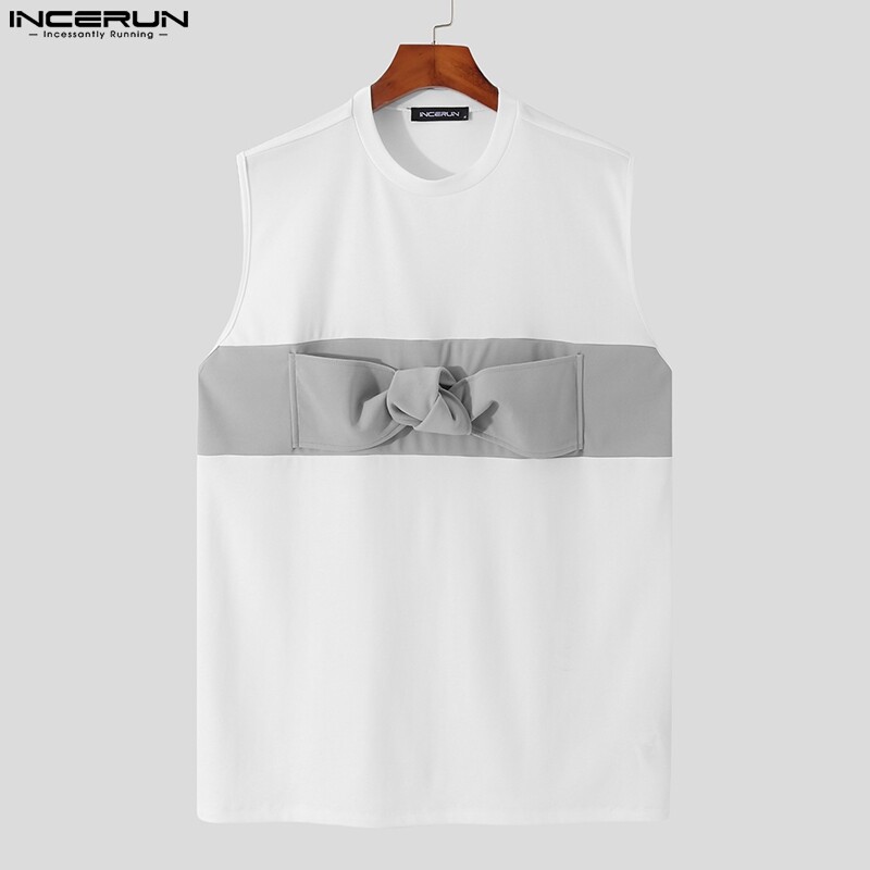 Medussa INCERUN Áo Ba Lỗ Phía Trước Thắt Nơ Không Tay Cổ Điển Cho Nam Áo Vest Ôm Cơ Bắp (Phong Cách Phương Tây)