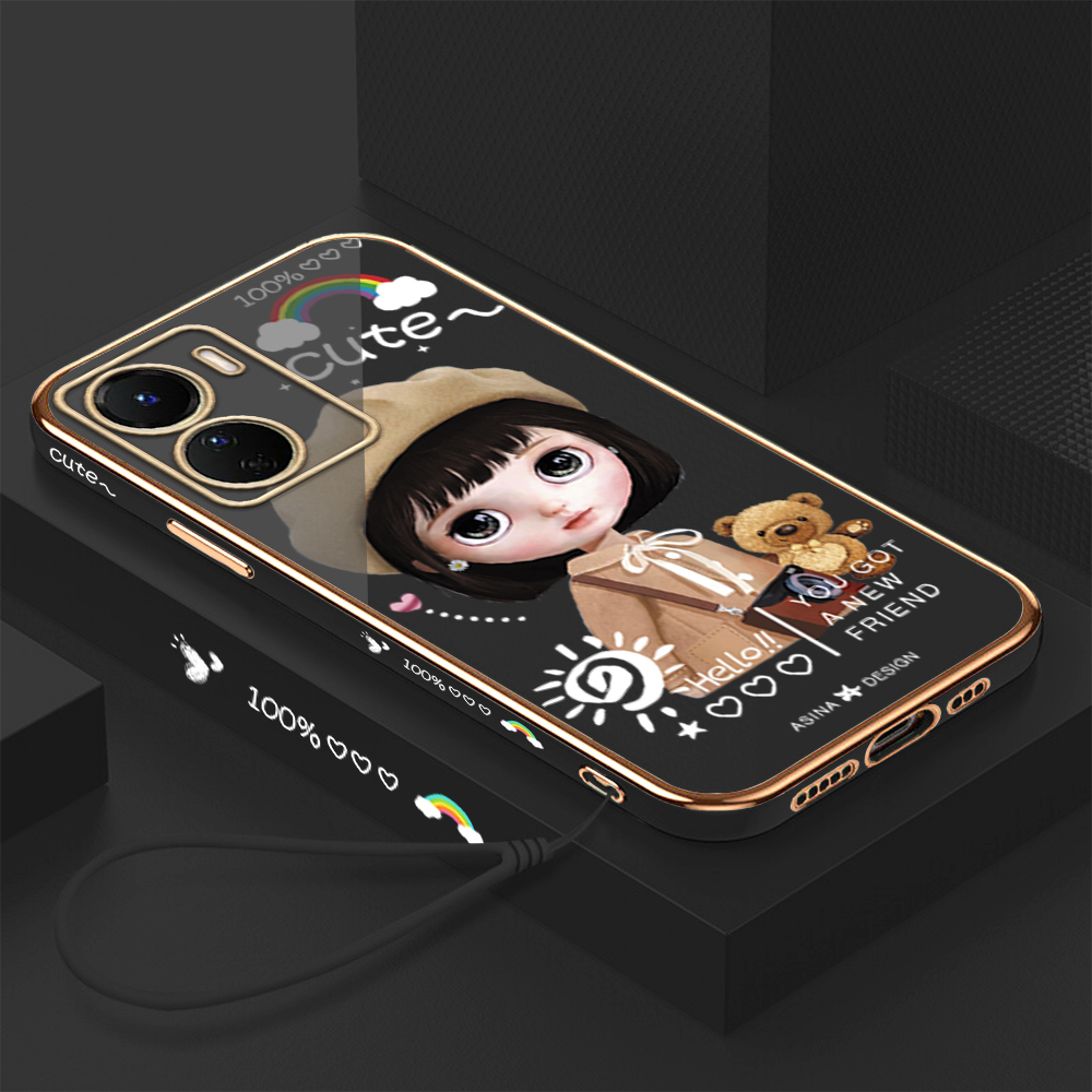 UCUC ốp lưng điện thoại Cho OPPO A17 Infinix Hot 20i Xiaomi Poco M4 5G Hp Ốp Lưng Infinix Hot20i Oppoa17 Miễn Phí Dây Buộc + Hoạt Hình Cô Gái CẠNH VUÔNG Ốp Lưng Điện Thoại Mạ Ốp Lưng Điện Thoại Mềm Mạ Sang Trọng