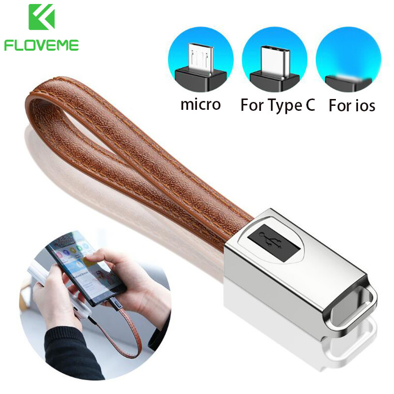 Móc khóa floveme cáp usb, dành cho iphone samsung s21 xiaomi mini da cáp điện thoại iphone usb micro usb cho loại c cáp sạc nhanh 2a