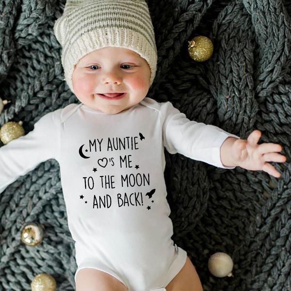 Newborn Baby Winter Rompers My Aunt Loves Me To The Moon and Back Boys