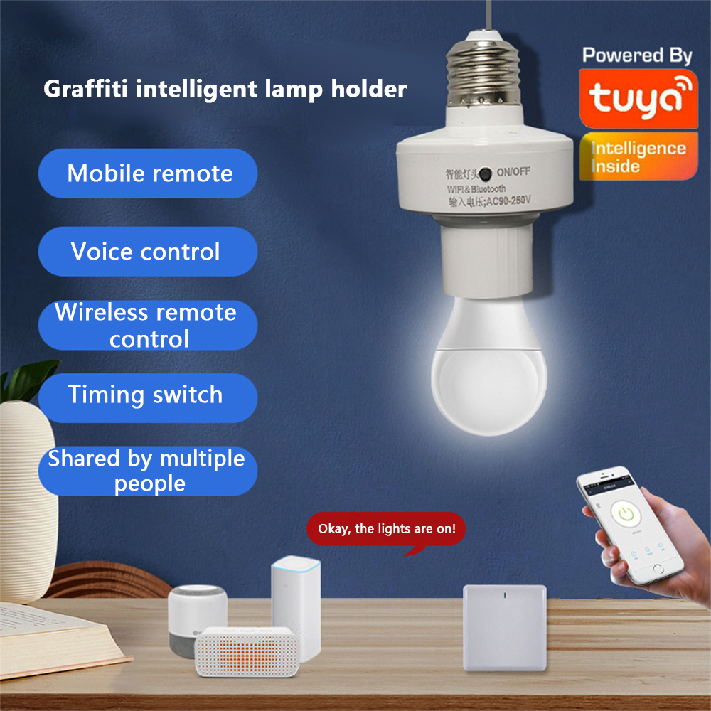 Smart Light Bulb Base Switch – Wi-Fi Lamp Holder E26/E27, 100W Max, 10/16A, 2.4GHz, Works With Android & IOS, App Control, Timer & Group Management, Up To 150 Devices