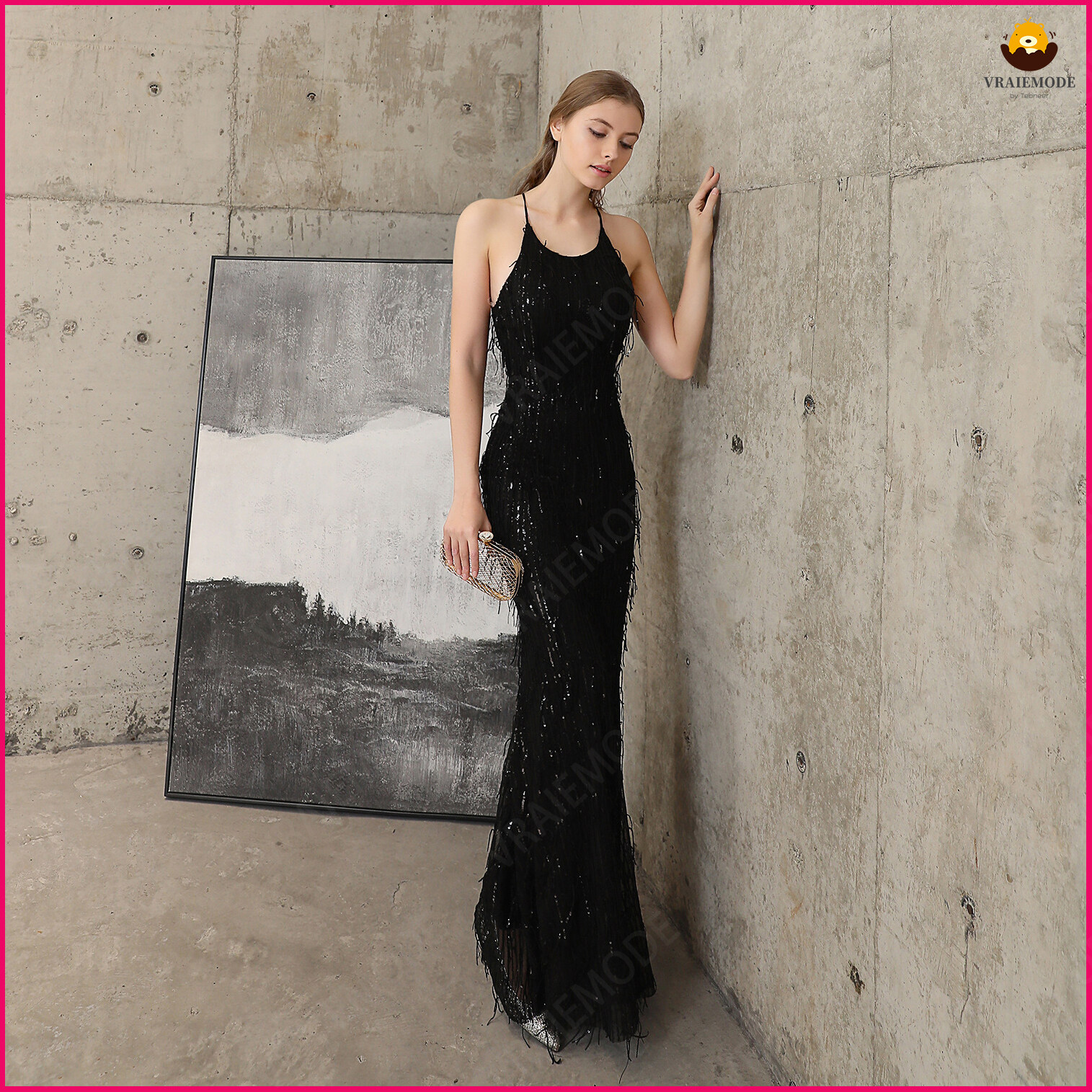 Trumpet/Mermaid Cross back shoulder straps Scoop Neck Sweep Train Evening Dress With Beading Sequins ราคา 2,688 บาท*ส่งฟรี