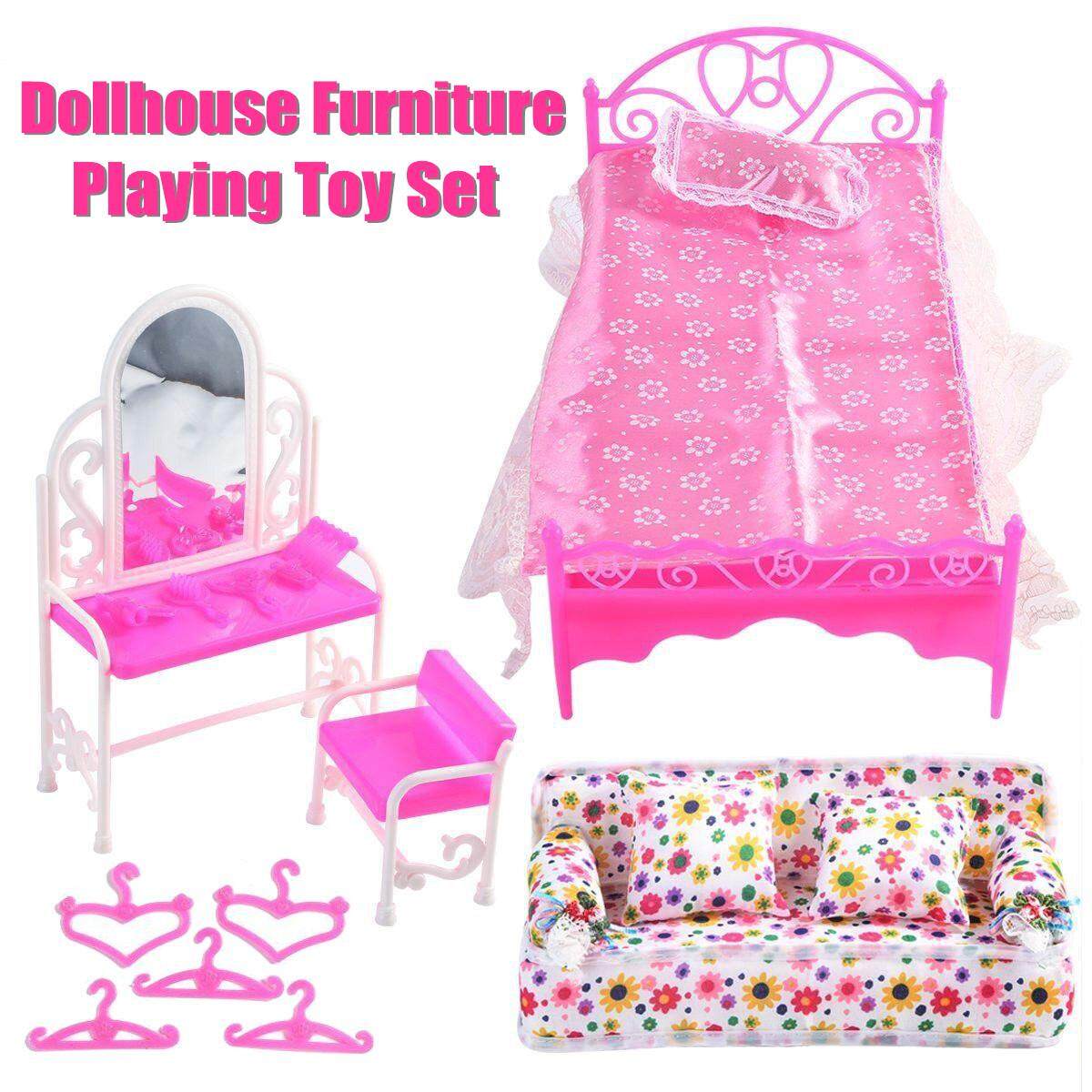 Generic Barbie Doll House Furniture Living Room Pink Sofa Bed Dressing Table Hanger Set Jumia
