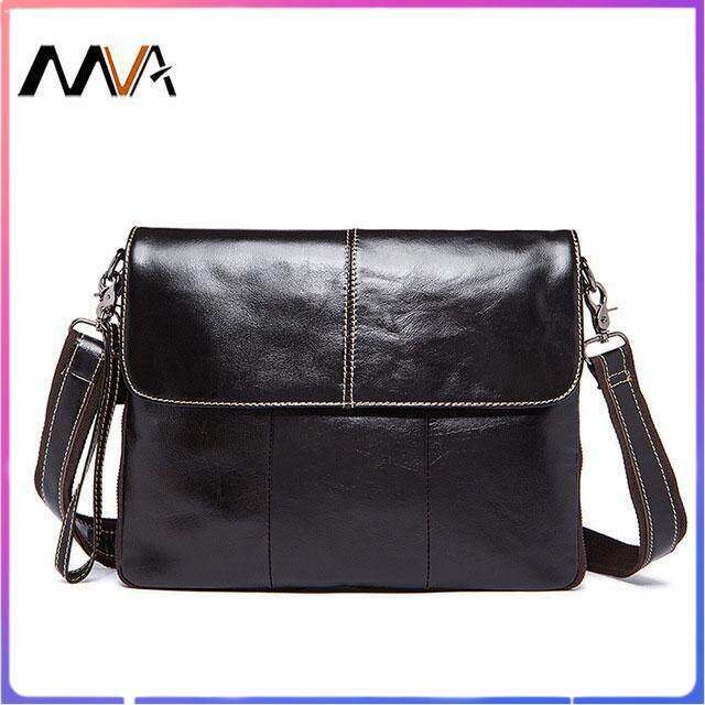MVA Men Genuine Leather Bag Satchels Solid Zipper Crossbody Bags Casual Men's Shoulder Bags ราคา 1,258 บาท*ส่งฟรี
