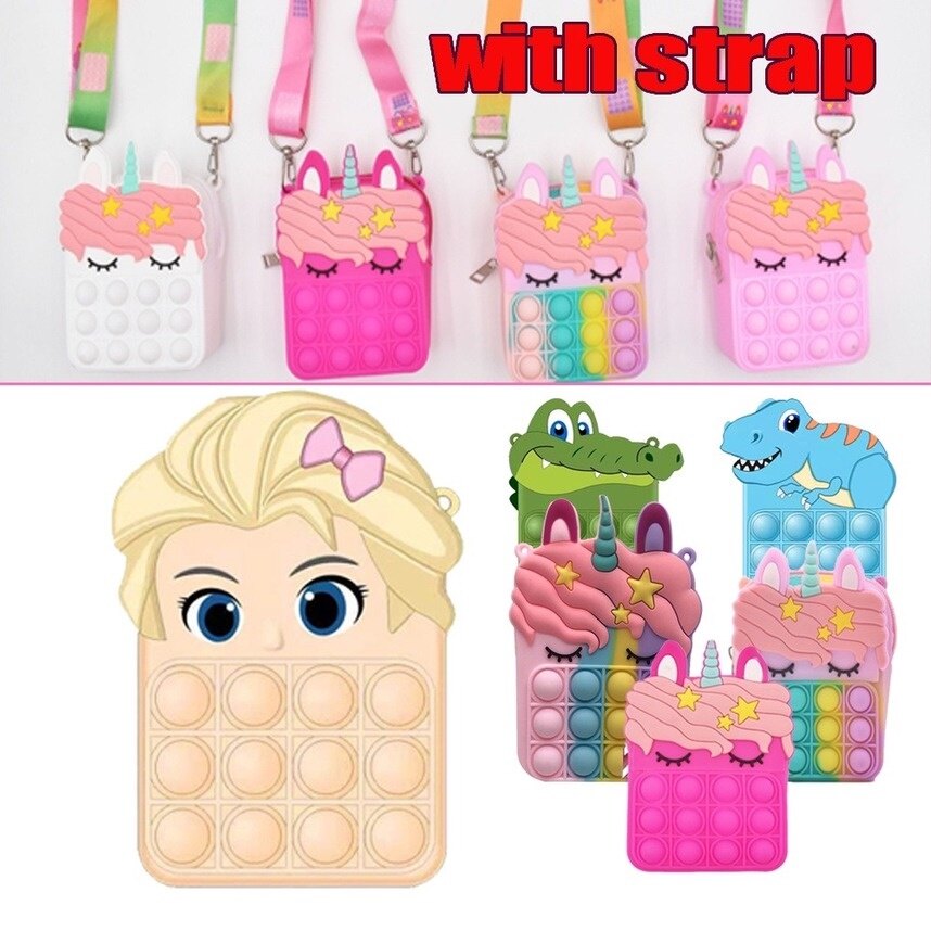 Công chúa kỳ lân Push pop it bag Bubble Sensory Rainbow Fidget Stress Reliever Toy Messenger