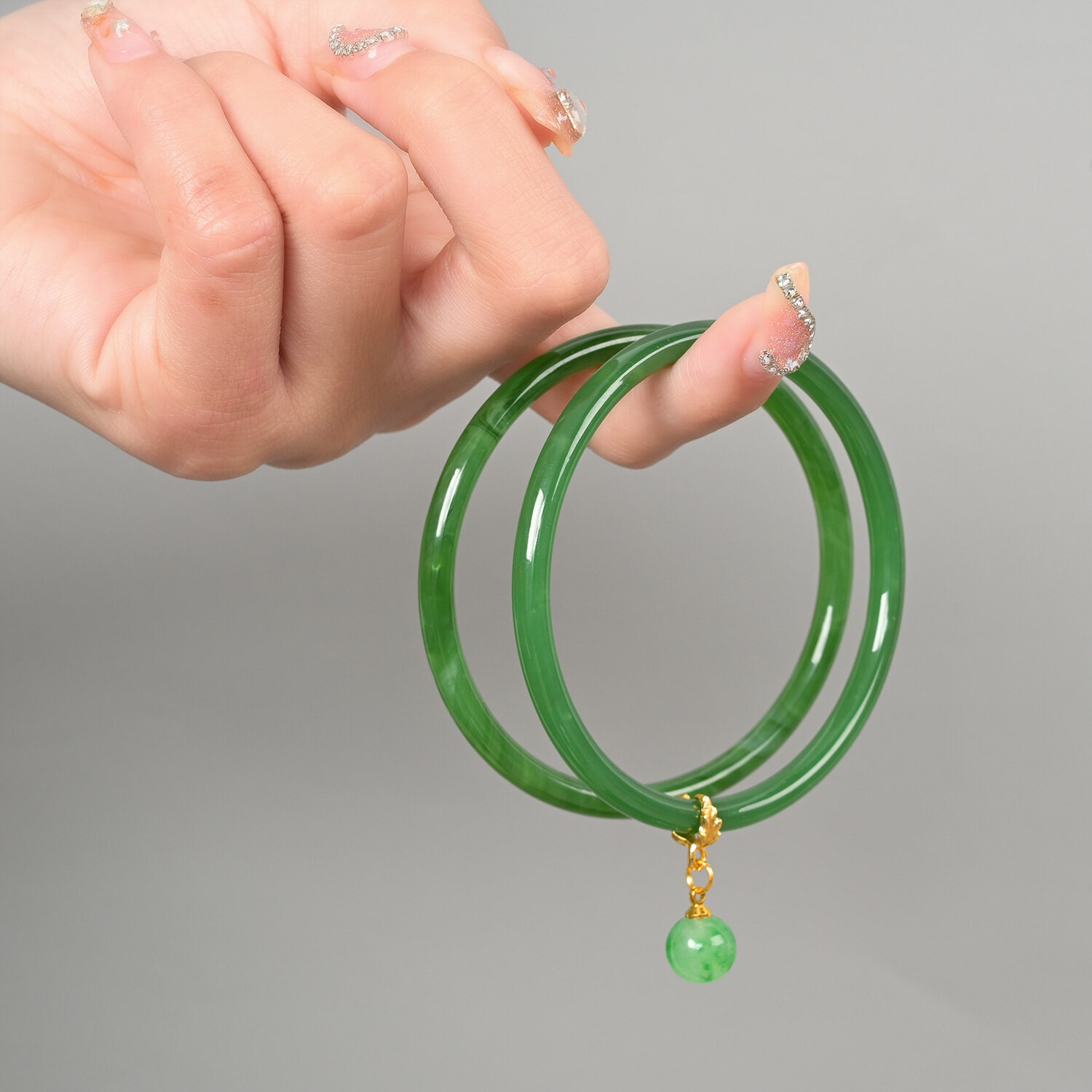 2pcs/set Fashion Thin Green Jade Jade Bracelets Bangle Women's Fine Bracelets Surprise Girlfriend Gift