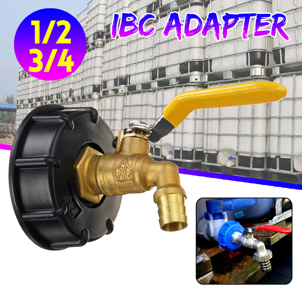 Generic IBC Adapter Drain H Valve Brass For IBC Fainwater Tank And C