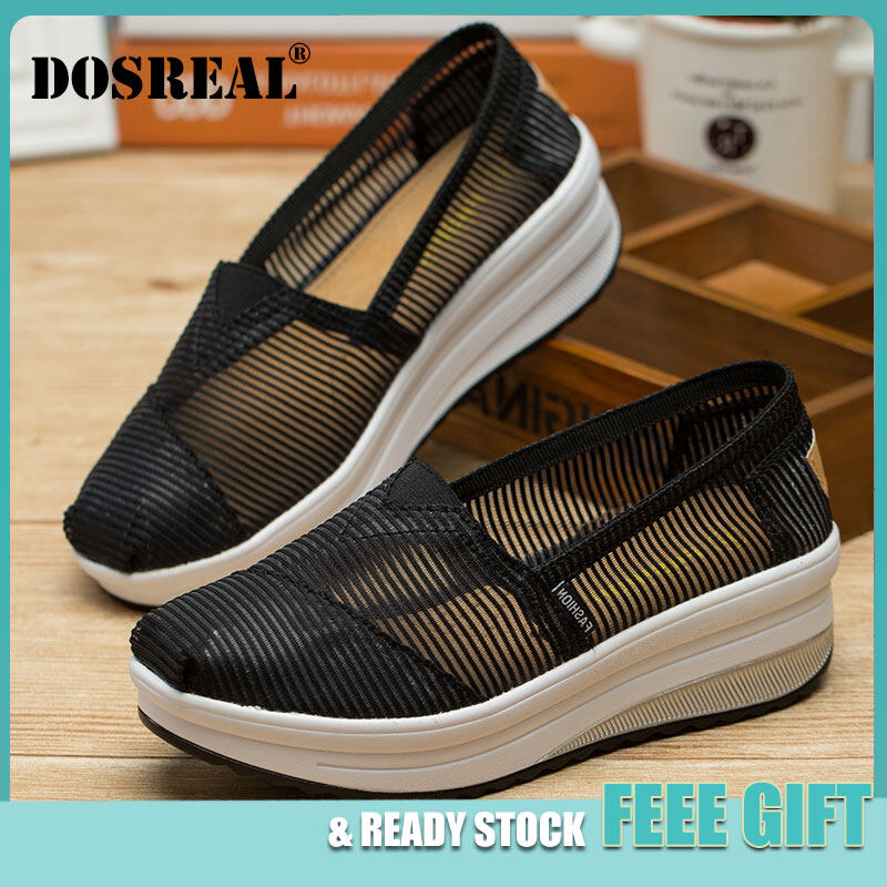  Giày Đế Thuyền DOSREAL Cho Nữ Lưới Thoáng Khí Giày Thể Thao Màu Đen Phụ Nữ Hàn Quốc Thường Ngày Đế Bánh Mì Giày Lười Đế Bệt Giày Nữ 