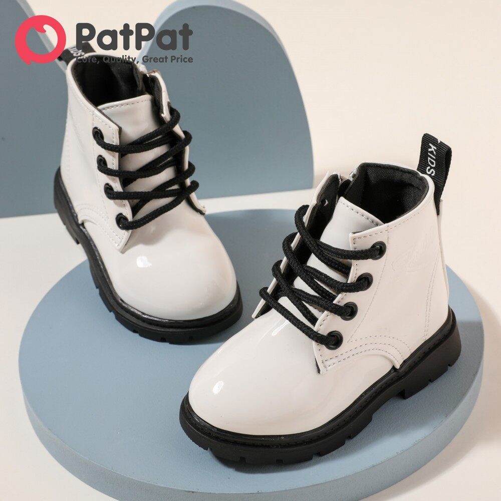 PatPat Shoes Giày Bé Gái Trẻ Tập Đi Giày Bốt Màu Trắng Có Dây Kéo Bên Hông