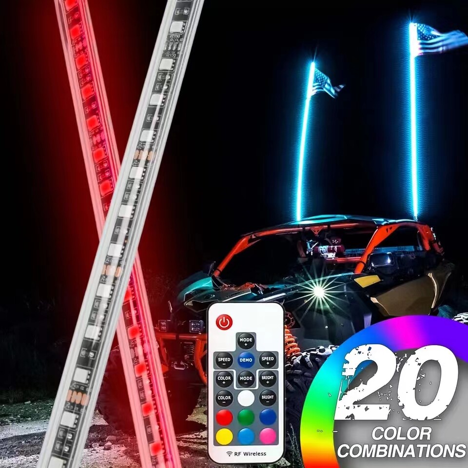 Nhiều màu sắc 60/90 cm IP67 không thấm nước cho xe ô tô xe hơi bên ngoài ánh sáng môi trường LED xoắn ốc flagple đèn cho offroad SUV