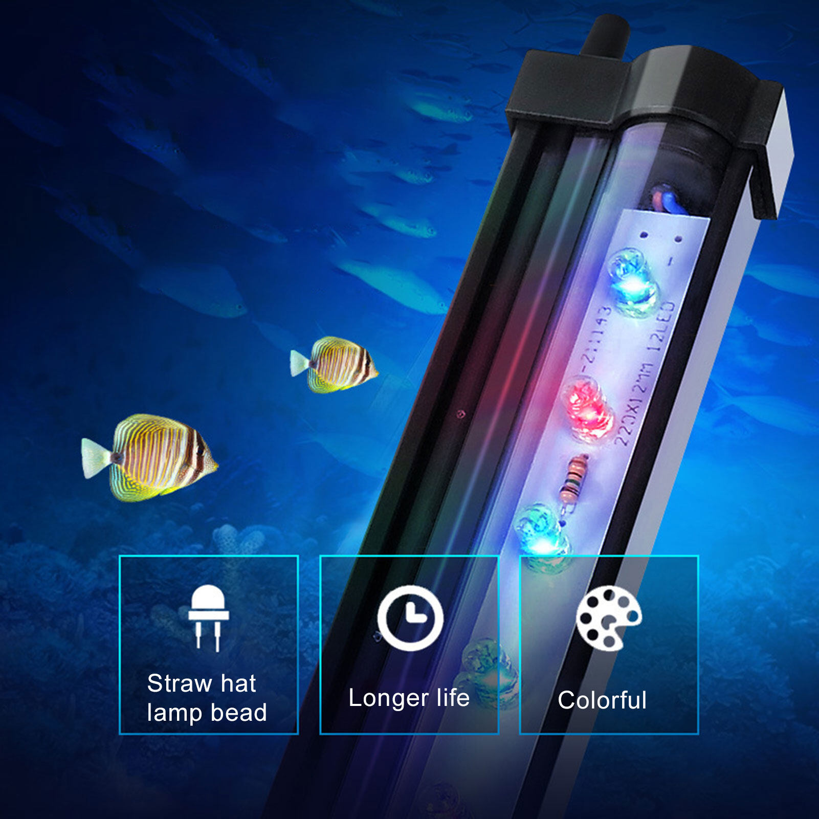 đèn led đầy màu sắc chống nước giúp trang trí và cung cấp bong bóng oxy cho hồ cá huanhuang - intl 2