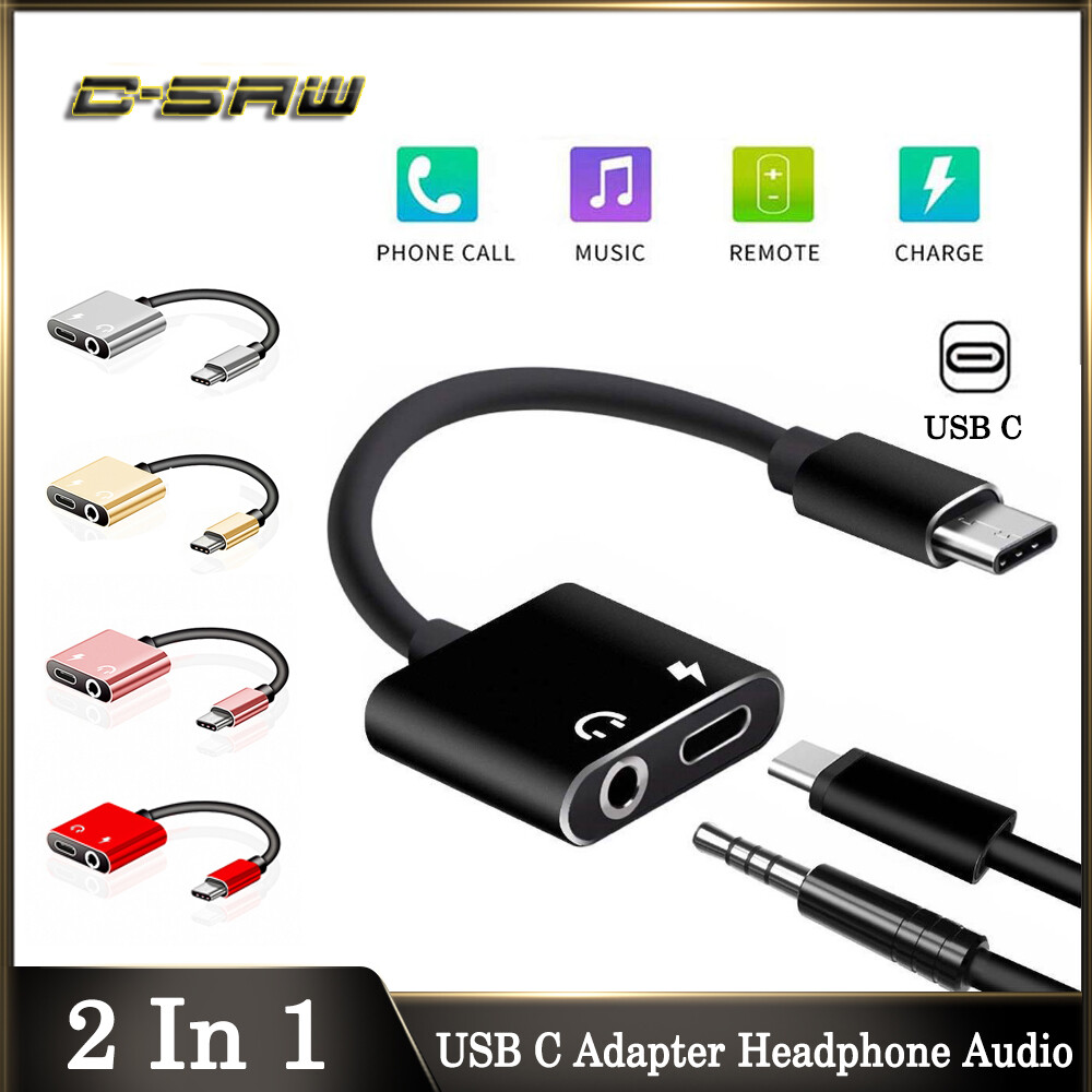 C-SAW Bộ Chuyển Đổi Giắc Tai Nghe 2 Trong 1 Loại USB C Sang 3.5Mm Cho Huawei P20/Mate 10/Pro Bộ Sạc Tai Nghe Âm Thanh Aux Cáp Sạc USB-C