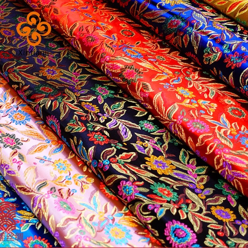 Sườn xám tự may hoa vải thổ cẩm dày vải gấm damask lụa satin 1 mét tj9288