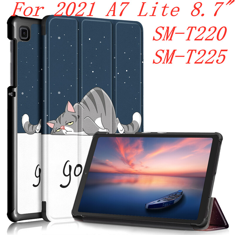 Dành Cho Samsung Galaxy Tab A7 Lite 8.7 T220 Giá Đỡ Lật Bằng Da PU T225 2021, Ốp Họa Tiết, Ốp Chống Sốc