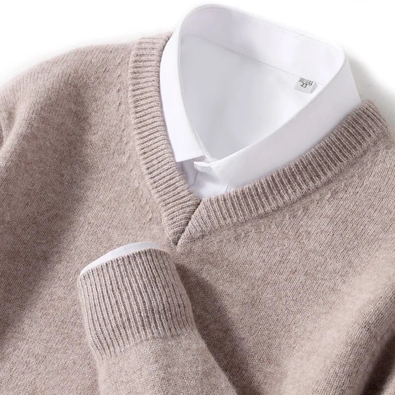 Người đàn ông của cashmere ấm chui đầu Áo len V cổ đan mùa thu mùa đông phù hợp với Tops nam len dệt kim Jumper đáy áo Cỡ cộng