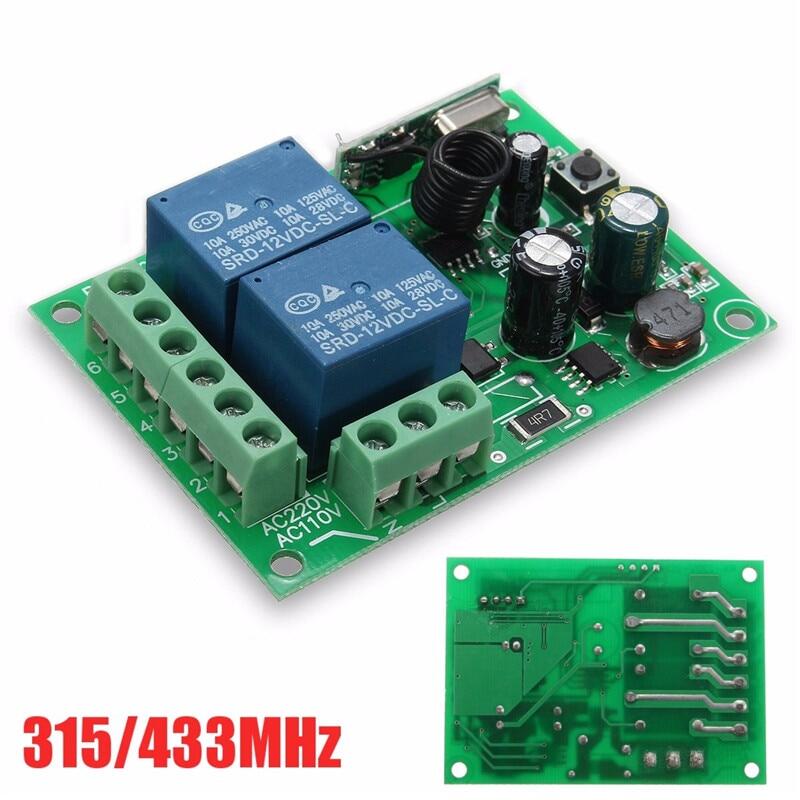 Nhà thông minh dc 12v 220v 10a 315/433mhz 2 kênh công tắc rơle không dây điều khiển từ xa rf chuyển đổi heterodyne receiver