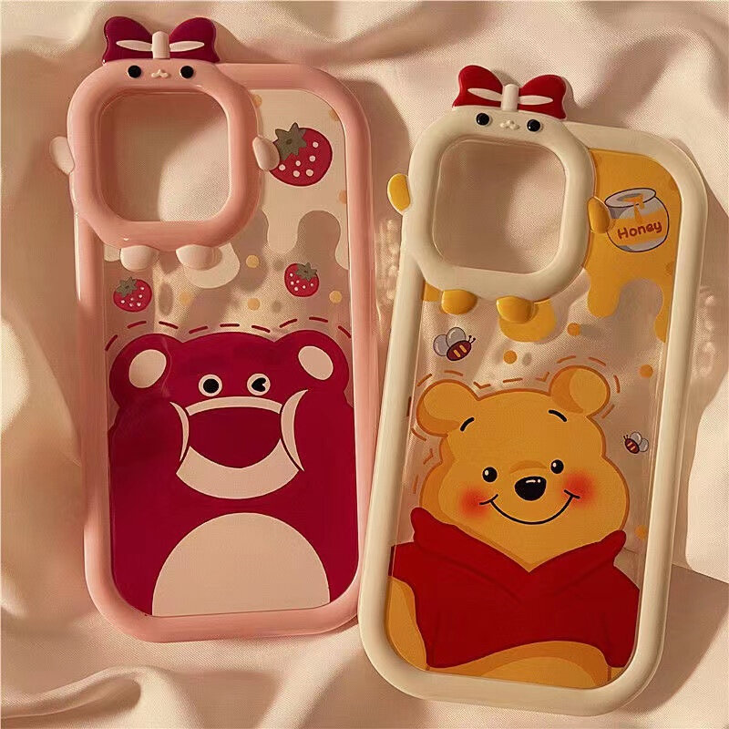 👑Ready Stock🎀Casing for iPhone 13 12 11 Pro Max X XR Xs Max 8 7 6s 6 Plus SE 2020 Cute Cartoon Bear Camera Bow Phone Case Clear Soft Protective Cover