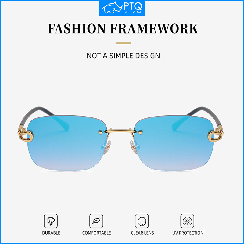 PTQ Shades for Men 2022 New Sun Glasses Women's Rimless Anti-UV Sunglasses Fashion Anti-blue Light Glasses ราคา 127 บาท*ส่งฟรี