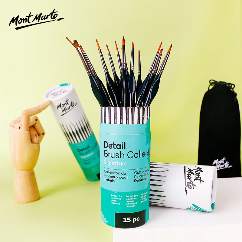 Mont Marte15 Bộ Cọ Vẽ Chi Tiết Nhỏ, Bàn Chải Nylon Chuyên Nghiệp, Bút Kẻ Móc Mỏng Vẽ Tranh Acrylic Đồ Dùng Nghệ Thuật Màu Nước