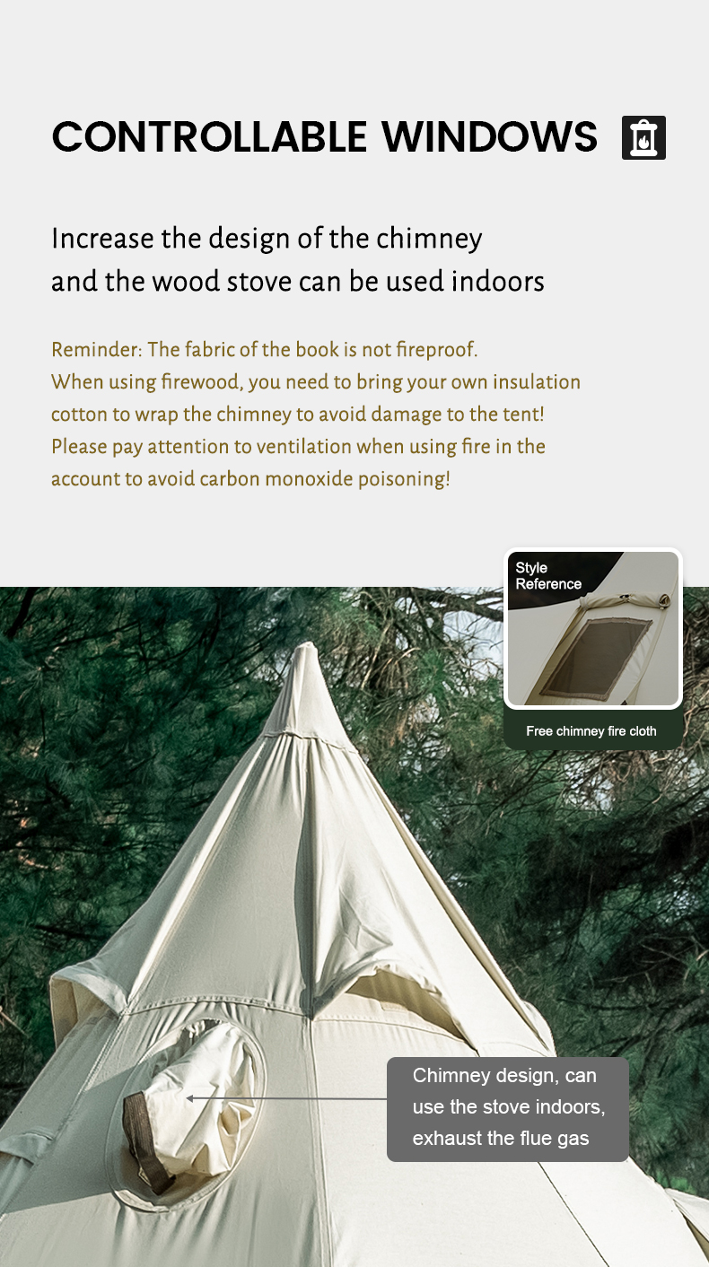MOBI GARDEN Camping Cotton Pyramid Tent 2-3 Person Family Canvas Tent Tower A Waterproof · v43