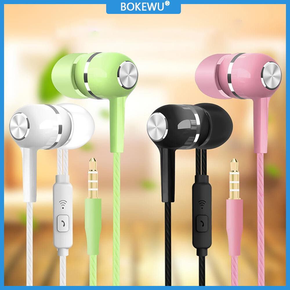 Bokewu tai nghe thể thao có dây tai nghe siêu trầm 3.5mm nhiều màu tai nghe rảnh tay có micro