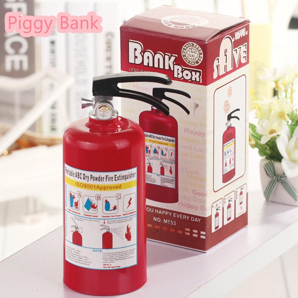 【hot】 Plastic Fire Extinguisher Piggy Bank Creative Money Saving Box Jar Coins Storage Box For USD EURO Money Children Party Gifts