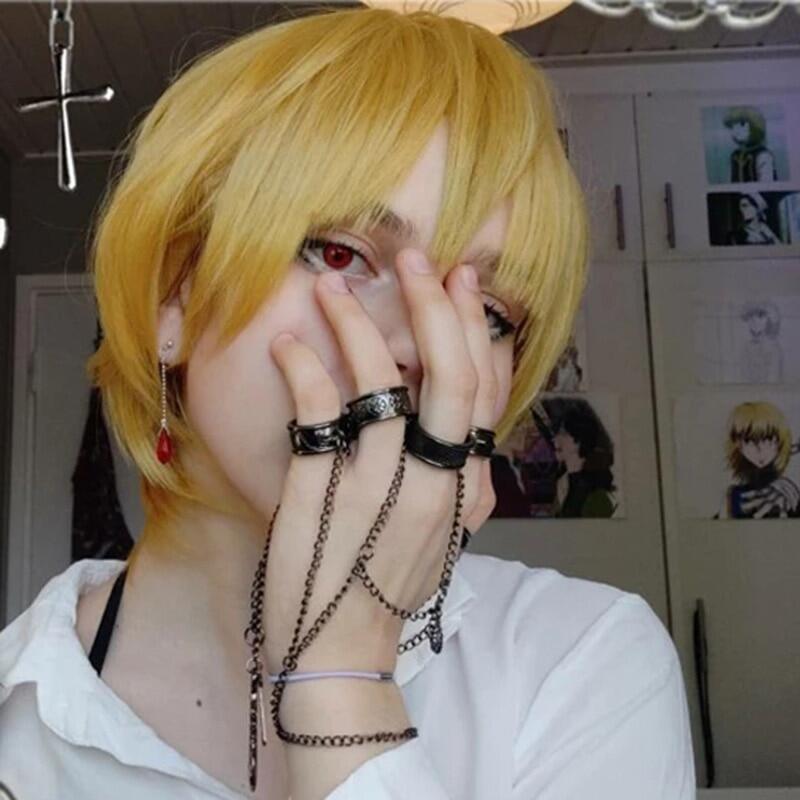 Anime Hunter X Hunter Kurapika Kurta Short Blonde Yellow Cosplay Wig Metal