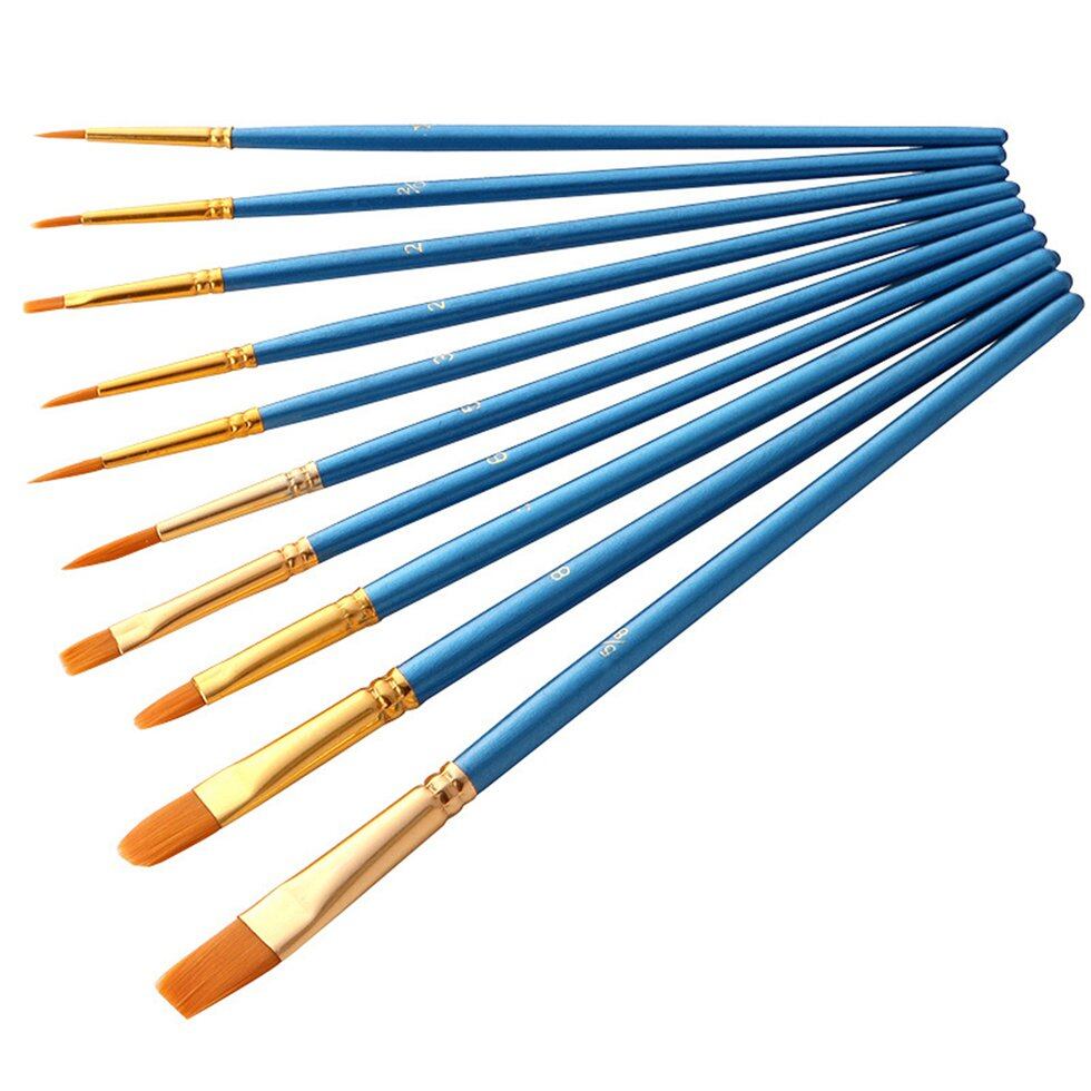 Goft bộ 10 cọ nylon màu xanh ngọc trai bộ cọ sơn cọ vẽ tóc bằng nylon