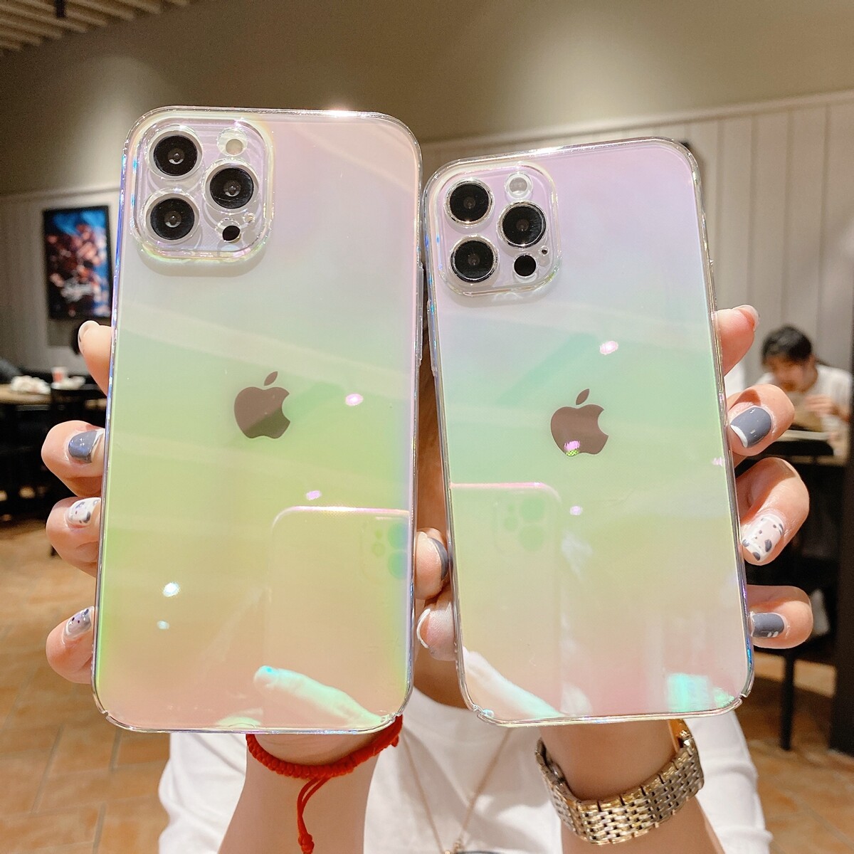 Ốp Điện Thoại Laser Cầu Vồng Cực Quang Màu Gradient Cho Iphone 12 11 Pro Max X XR XS Max 7 + 8 Plus SE 2020 12 Ốp Lưng Acrylic Trong Suốt Bóng Mini