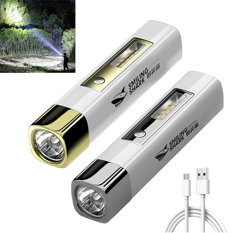 充电宝手电筒 Powerful LED flashlight with COB side light Rechargeable Torch with 4 Lighting Modes Tactical Torch Outdoor Emergency Light