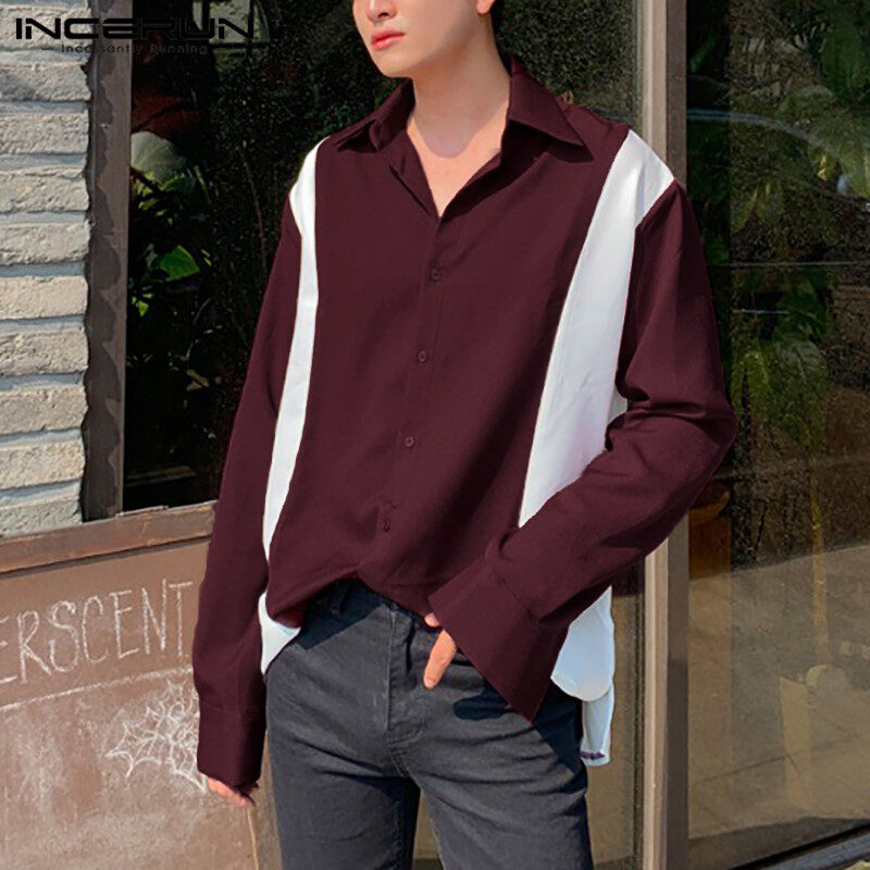 (Phong Cách Hàn Quốc) Nam Hiệu INCERUN Chân Đế Trang Trọng Áo Có Cổ Tay Áo Dài Phù Hợp Với Nút Áo Áo Phông