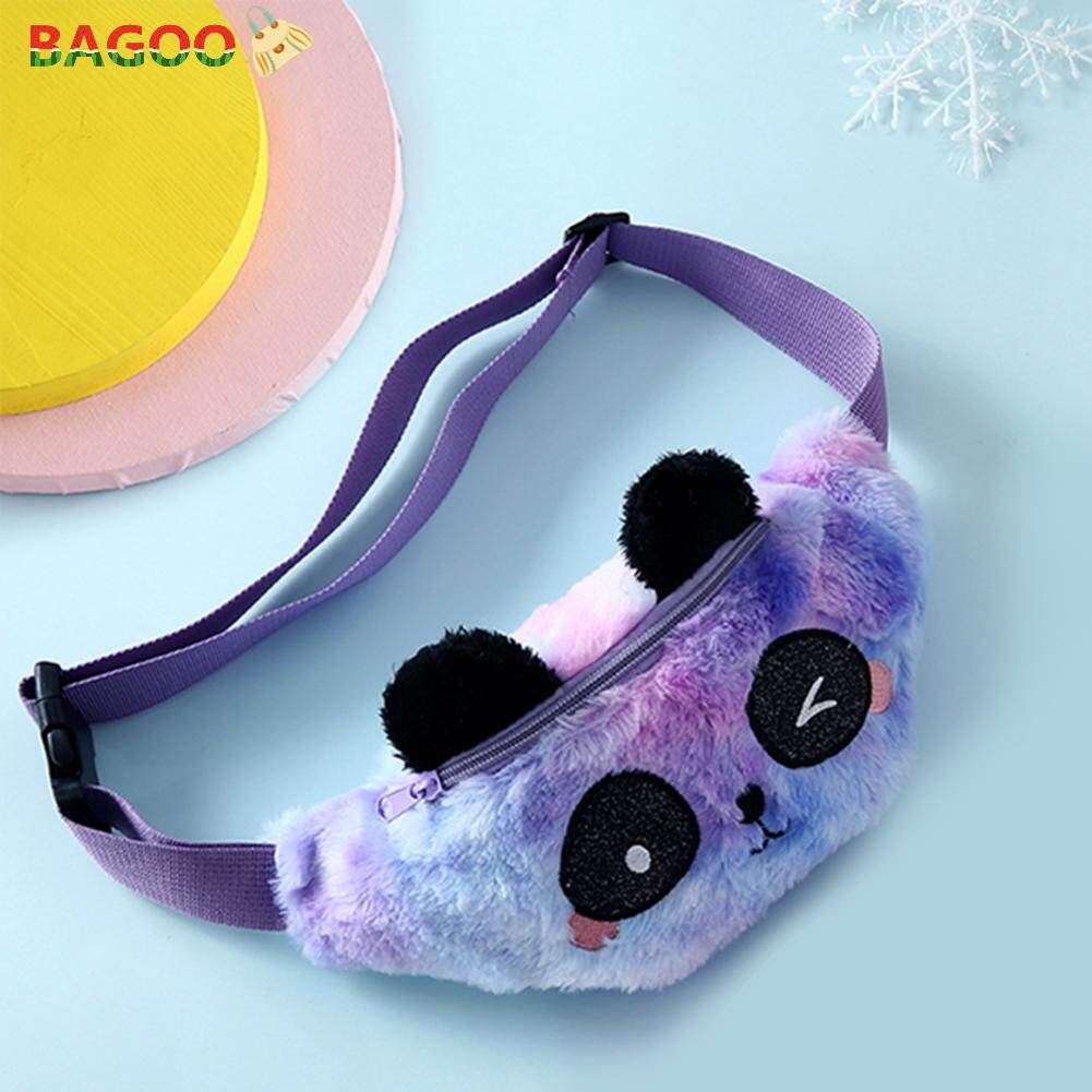 BAGOO Túi Đeo Hông Gấu Trúc Hoạt Hình Dễ Thương Cho Bé Gái Túi Đeo Chéo Lông Màu Cầu Vồng Túi Đeo Ngực Đáng Yêu Cho Trẻ Em Purse