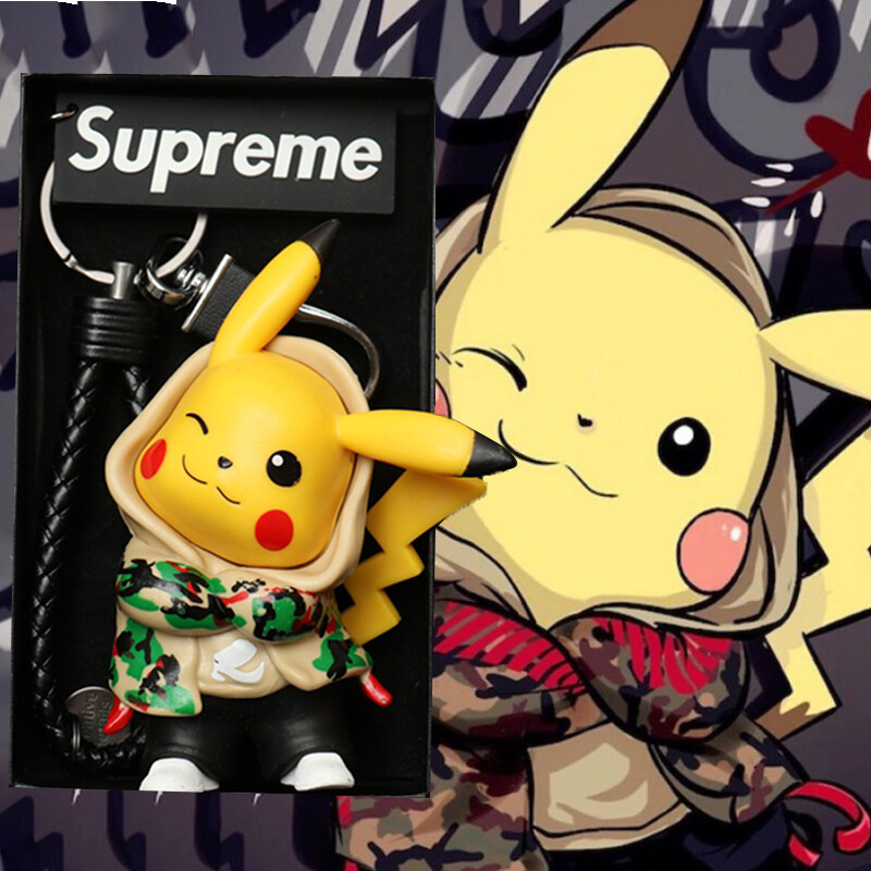 Móc khóa mặt dây chuyền hình pikachu denim dễ thương móc khóa xe hơi mặt dây chuyền túi quà tặng cặp đôi nam nữ