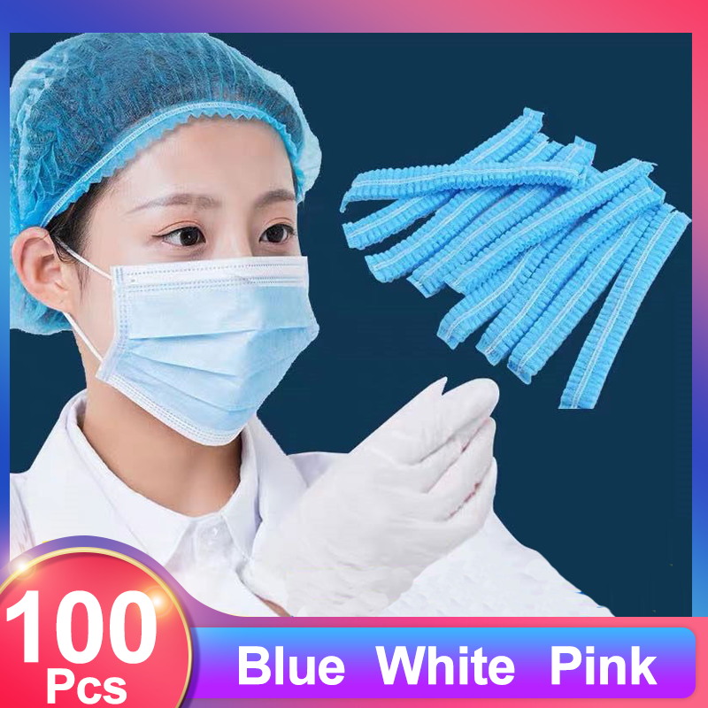 100 chiếc mũ trùm đầu dùng một lần mũ trùm đầu bằng lưới không dệt phẫu thuật mũ trùm đầu