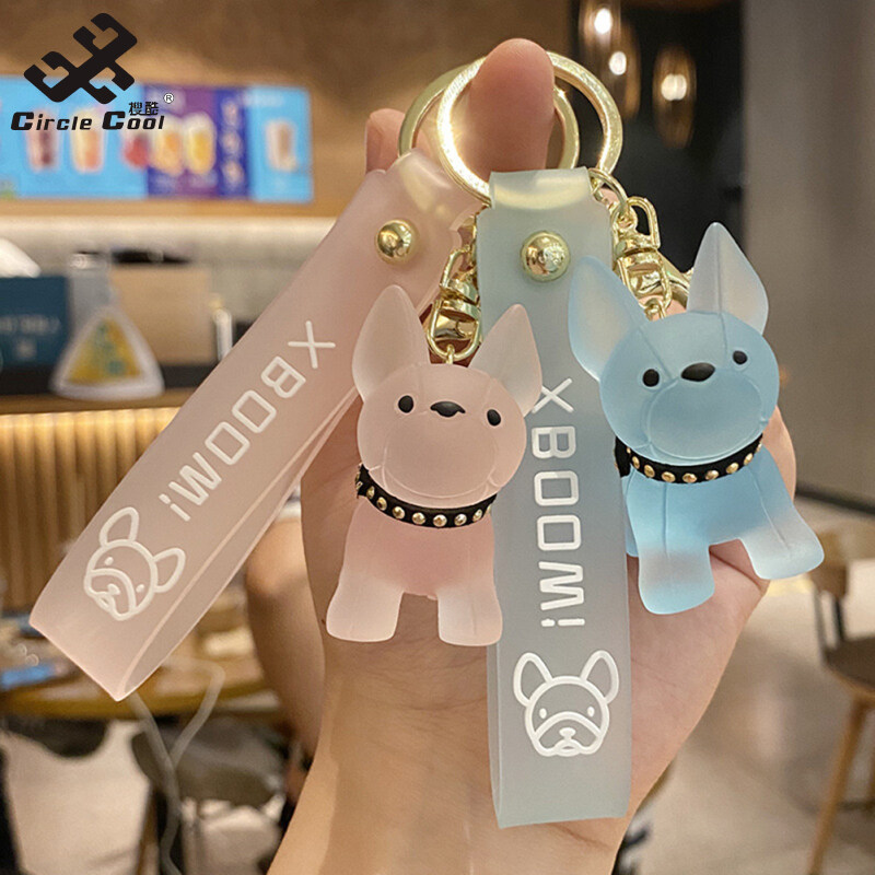 Circle Cool Resin Cool Crystal Bulldog Keychain Fashion Key Chain Bag