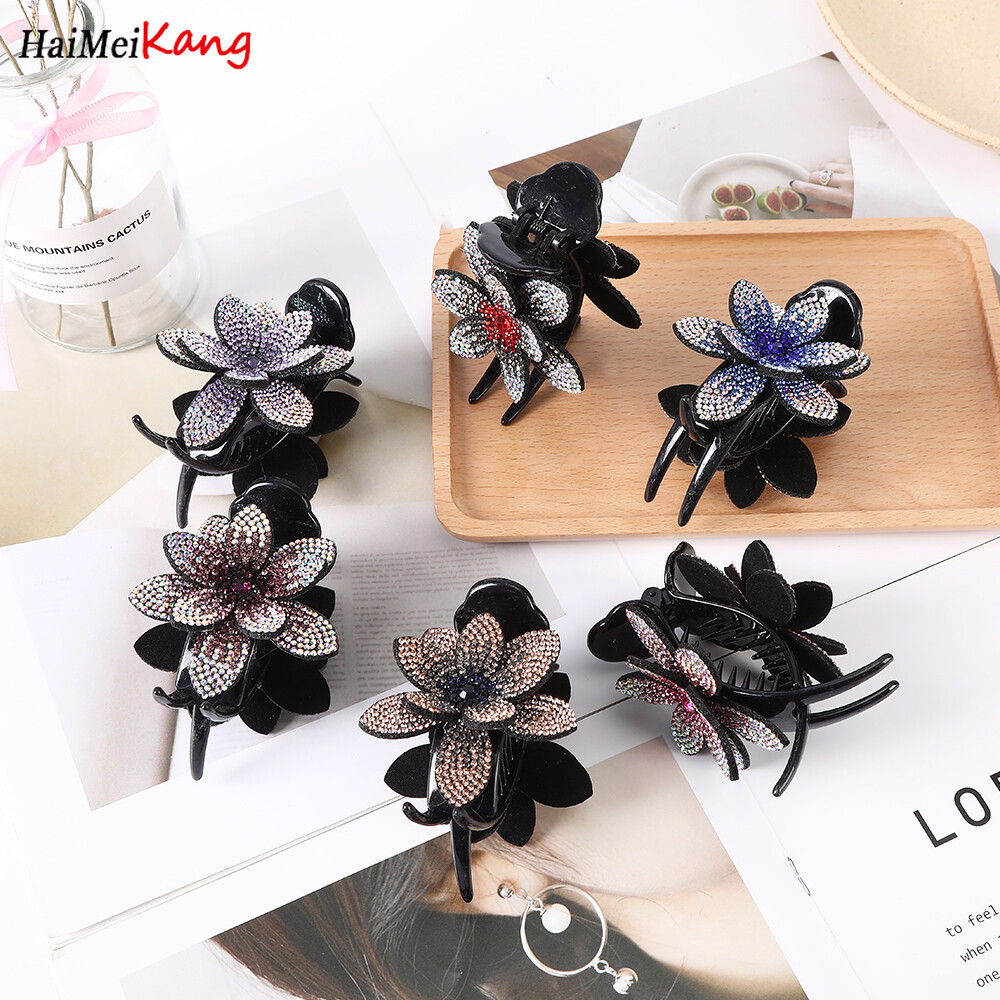 Kẹp Tóc Kim Cương Giả Cổ Điển Thời Trang Kẹp Tóc Đuôi Ngựa Hai Hoa Kẹp Tóc Cho Nữ Kẹp Tóc Phụ Kiện Tóc