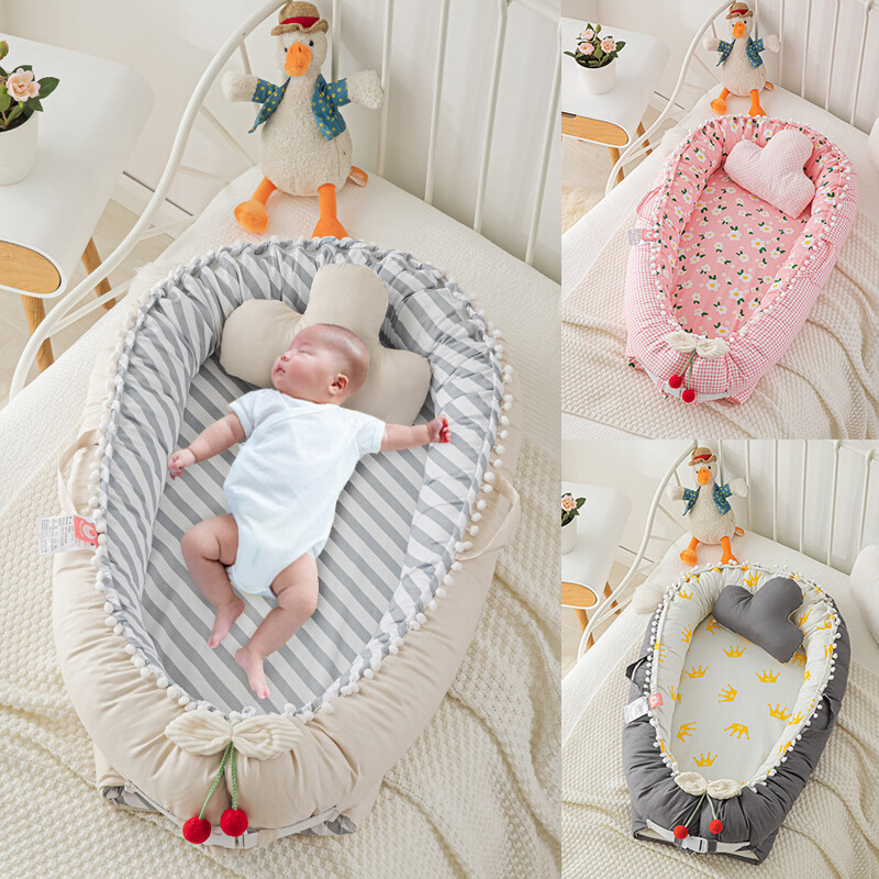 2 Chiếc Giường Em Bé Dễ Mang Theo Cho Trẻ Sơ Sinh Có Gối Tổ Du Lịch Bằng Cotton Giường Cũi Ngoài Trời Cho Trẻ Sơ Sinh Giường Em Bé Giặt Được Có Thể Tháo Rời