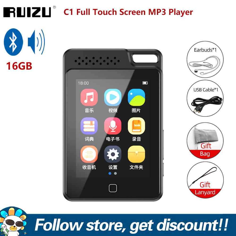 Ruizu máy nghe nhạc mp3 bluetooth c1 có loa máy nghe nhạc âm thanh không mất âm thanh hifi di động 32gb 64gb máy nghe nhạc màn hình cảm ứng đa chức năng đầu phát video thể thao walkman hỗ trợ radio fm ghi âm giọng nói sách điện tử trình xem ảnh thẻ tf mở 