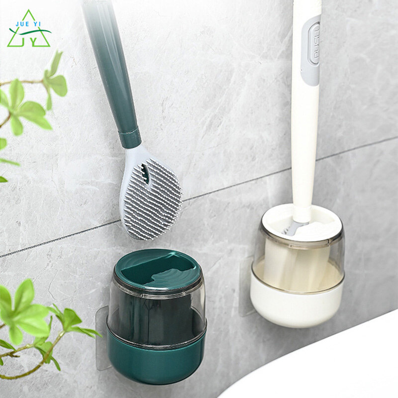 Ks bàn chải nhà vệ sinh bàn chải nhà vệ sinh bằng silicon bàn chải làm sạch nhà vệ sinh không có góc chết bộ tay cầm dài gia dụng gắn tường có thể treo mà không cần lắp đặt.