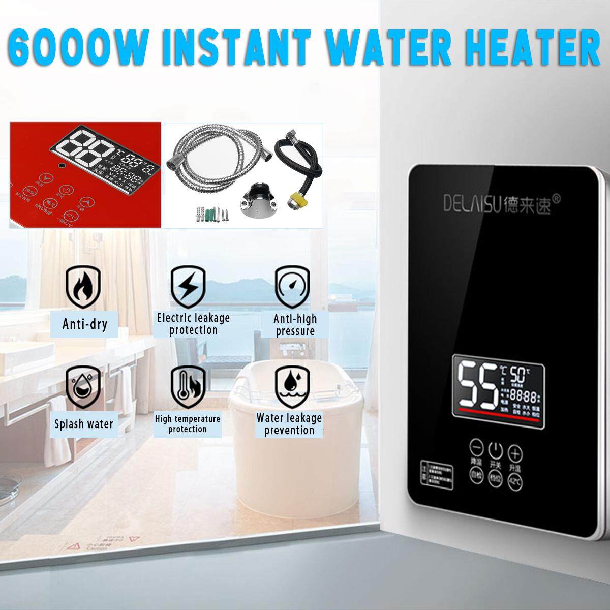 Generic 6000W Tankless Instant Electric Hot Water Heater Boiler W/ Shower Head & Remote Black
