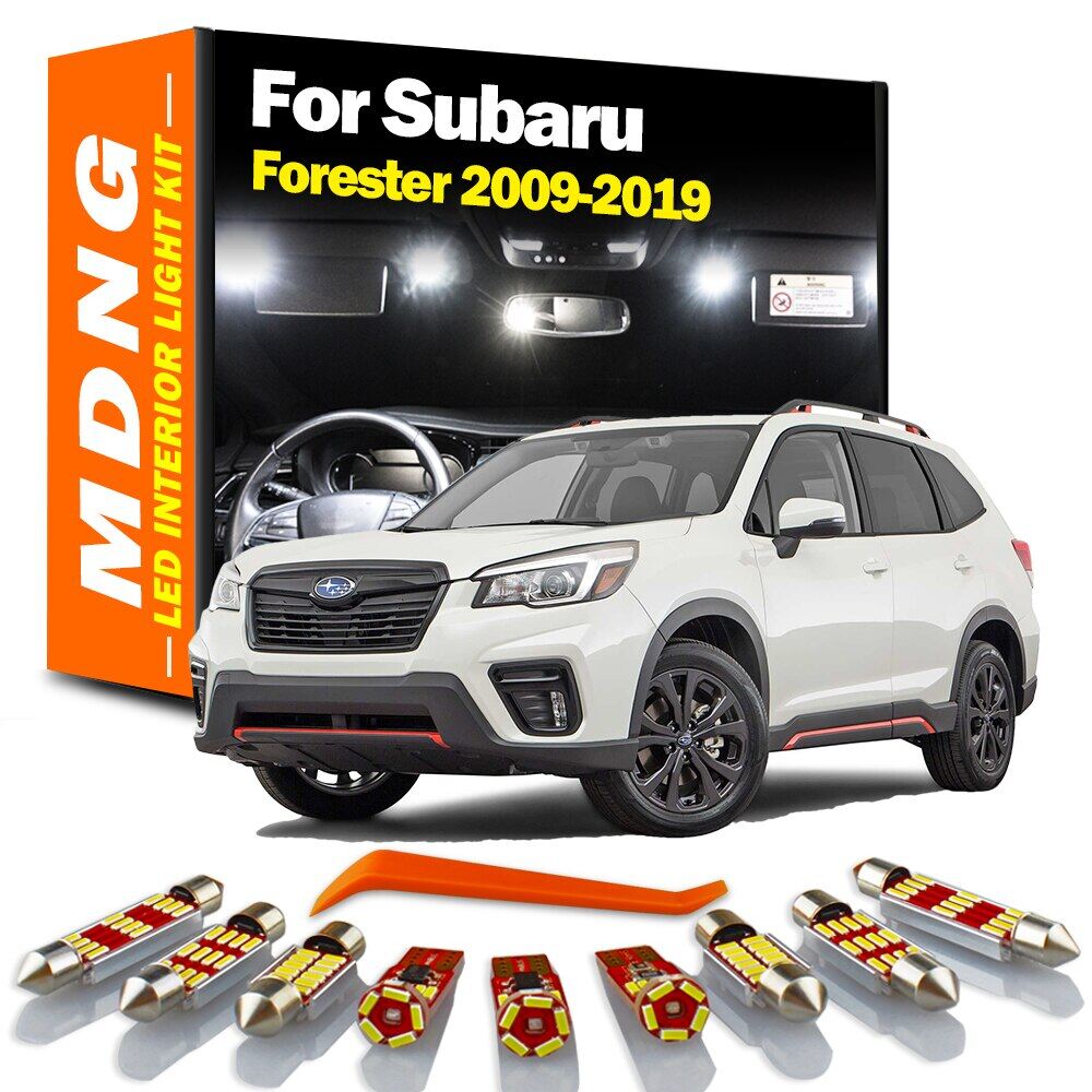 Mdng 10 cái CANBUS không có lỗi đèn trong nhà cho Subaru Forester 2009 2010-2019 Led nội thất ánh xạ đèn vòm Bộ dụng cụ bóng đèn phụ kiện xe hơi