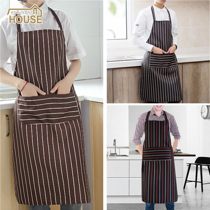 DANLE【จัดส่งฟรี】ผ้ากันเปื้อน ผ้ากันเปื้อนลายทาง สำหรับทำอาหาร มีสองกระเป๋า ป้องกันน้ำ และน้ำมัน ผ้ากันเปื้อน ชุดกันเปื้อนมีกระเป๋าหน้า ผ้ากันเปื้อ ราคา 41 บาท*ส่งฟรี