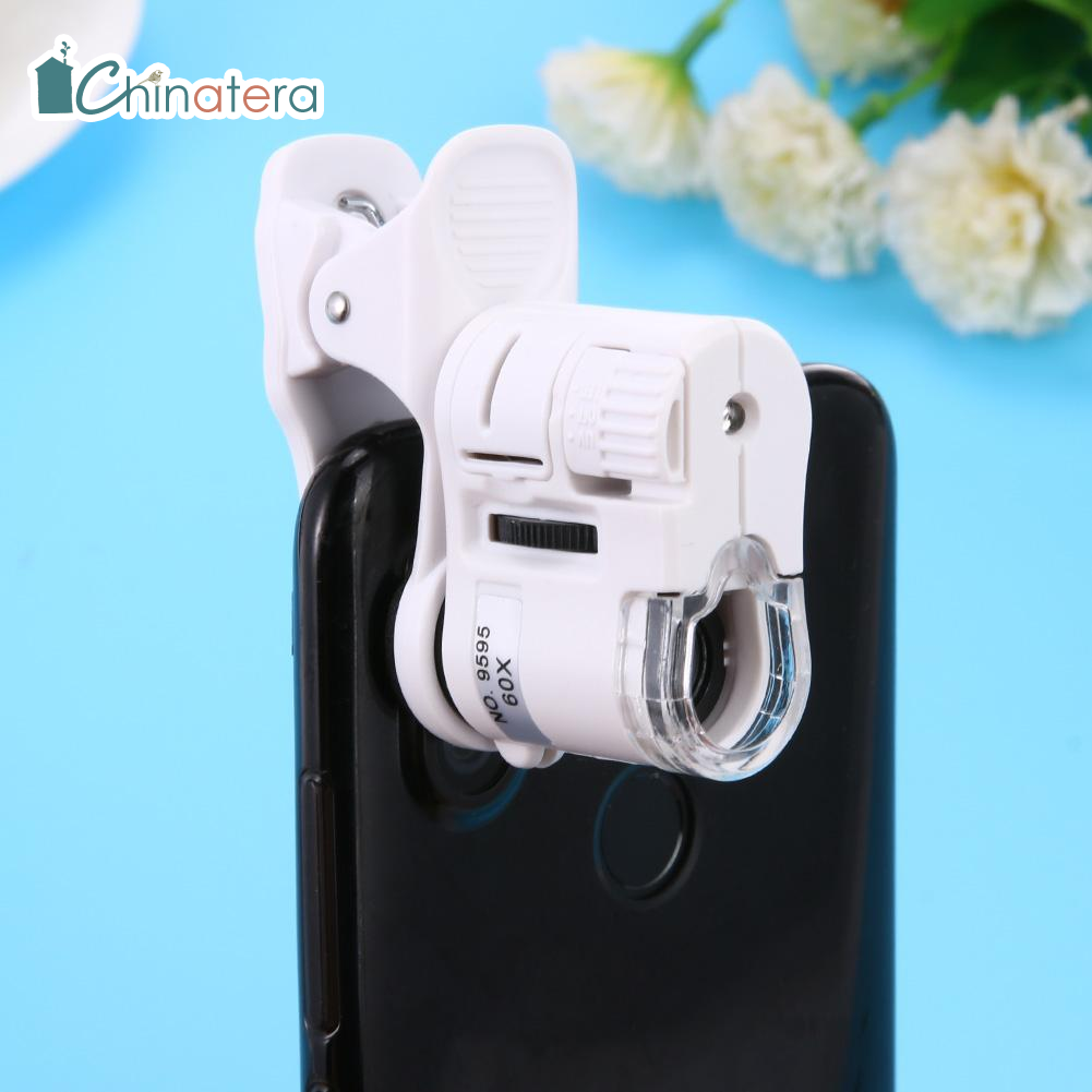 Kính hiển vi điện thoại 60x phổ thông ống kính kẹp máy ảnh siêu nhỏ có đèn led