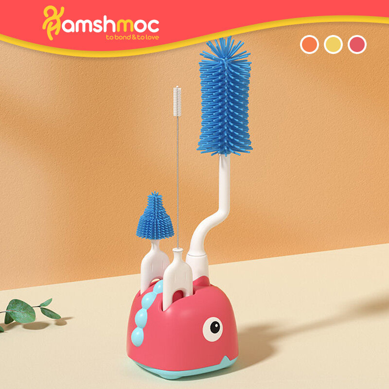 HamshMoc No Dead Angle baby brush set Professional High Density Baby milk bottle brush cleaner 360 Degree Rotation Multifunctional sterilizable with storage box ราคา 186 บาท*ส่งฟรี